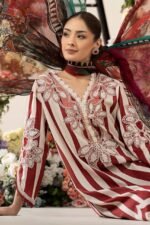 Elegant White & Maroon 3-Piece Embroidered Lawn Suit with Dhaka Pajama - Image 9
