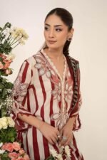 Elegant White & Maroon 3-Piece Embroidered Lawn Suit with Dhaka Pajama - Image 7