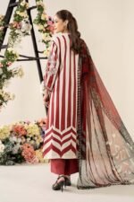 Elegant White & Maroon 3-Piece Embroidered Lawn Suit with Dhaka Pajama - Image 3