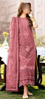 Maria.B Inspired Dusty Rose Embroidered Lawn Suit with Chiffon Dupatta